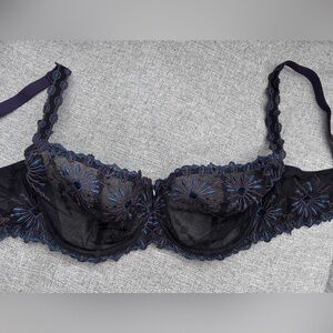 Vintage Chantelle Dark Plum with Blue Accents Lace Balconette Bra